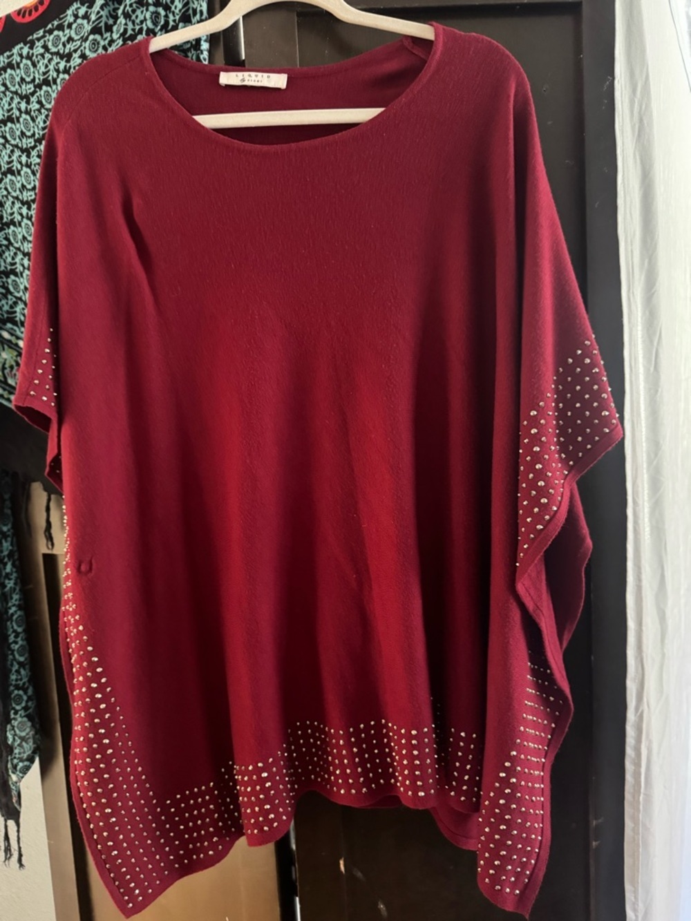 Sioni Maroon Embellished Knit Poncho - Picture 7 of 12